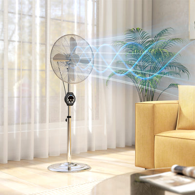 Silver 18 Inch Metal Pedestal Fan with Oscillation and Adjustable Height