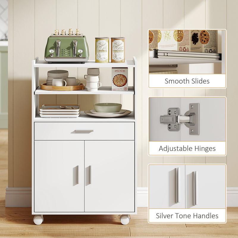 Kitchen Trolley with Storage and Slide-Out Shelf for Small Spaces White