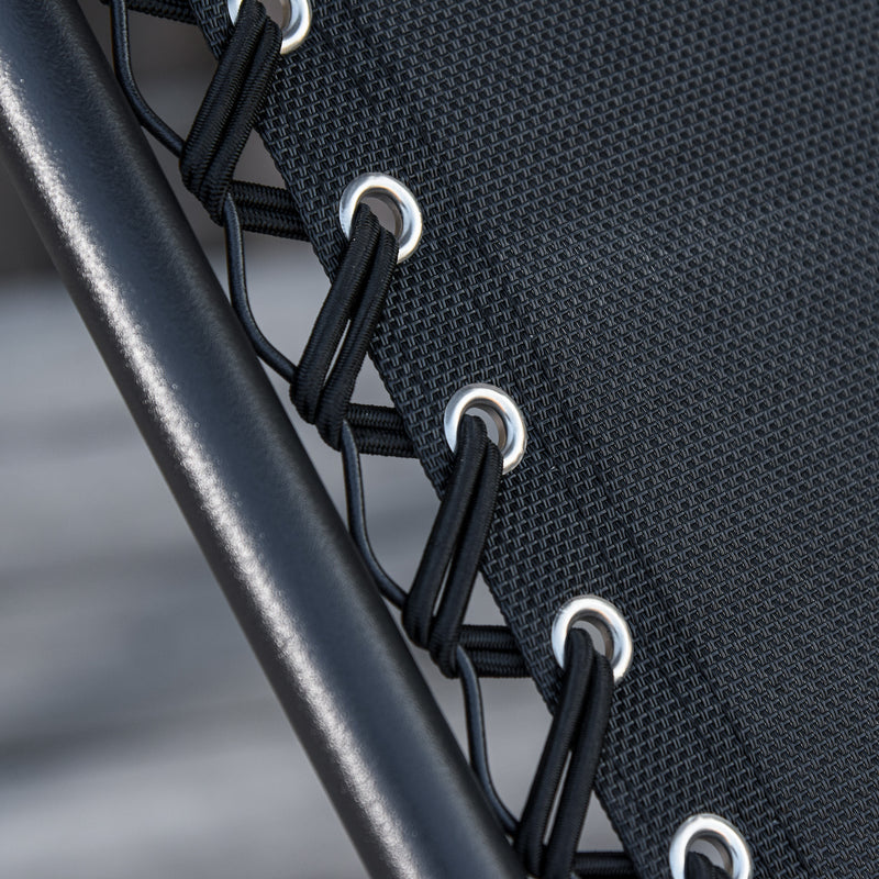 Black Foldable Zero Gravity Reclining Garden Chairs With Canopy and Cup Holder Set of 2