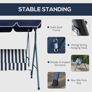 Blue 3 Seater Garden Swing Chair with Adjustable Canopy and Cushions for Outdoor Relaxing