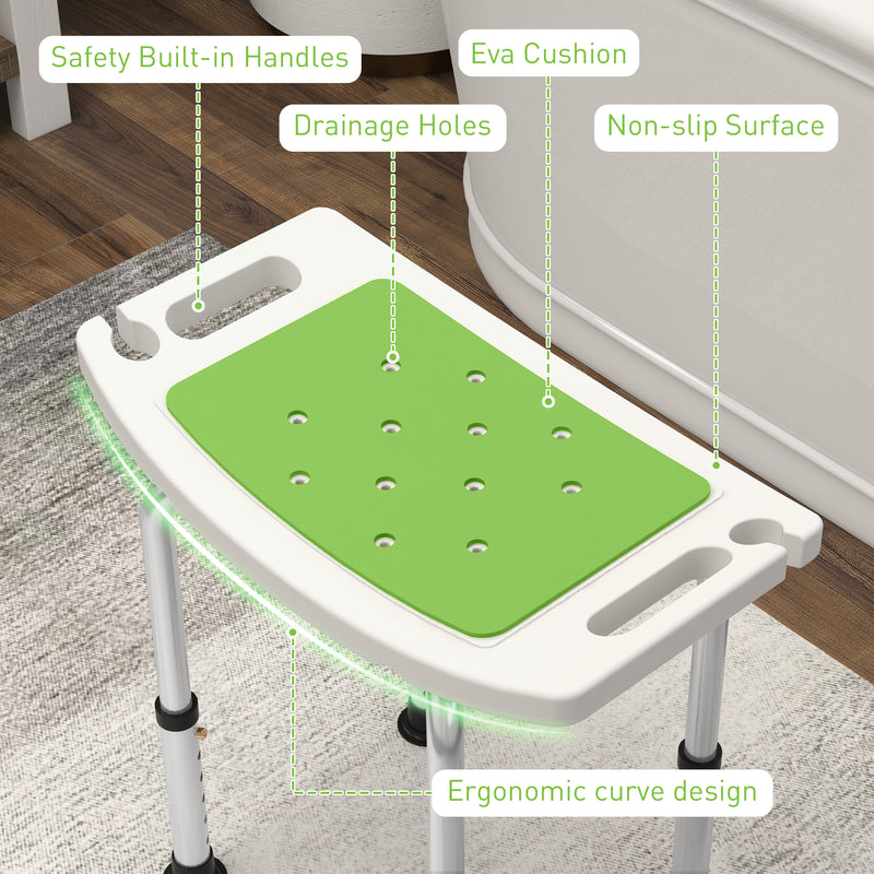 Height Adjustable Shower Stool With Padded Seat and Drainage Holes for Bathroom Use, Green