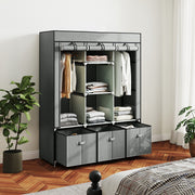 Light Grey Fabric Wardrobe With Shelves Drawers And Rails Ideal For Bedroom Storage