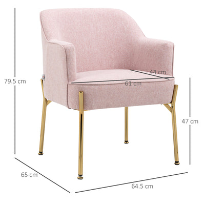 Set of 2 Accent Armchairs with Padded Seats and Gold Legs for Living Room Pink AOSOM