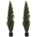 Artificial Cypress Trees Set of 2 for Tidy Low Maintenance Front Door Display Green Homcom