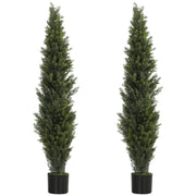 Artificial Cypress Trees Set of 2 for Tidy Low Maintenance Front Door Display Green Homcom