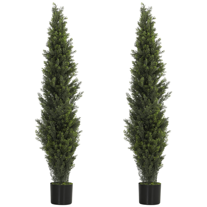 Artificial Cypress Trees Set of 2 for Tidy Low Maintenance Front Door Display Green Homcom