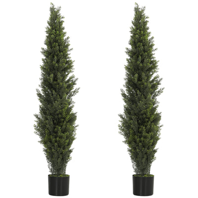 Artificial Cypress Trees Set of 2 for Tidy Low Maintenance Front Door Display Green Homcom