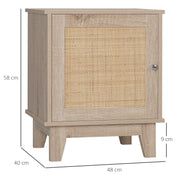 Set of 2 Bedside Tables with Storage Cupboards and Rattan Panels for Bedroom Natural AOSOM