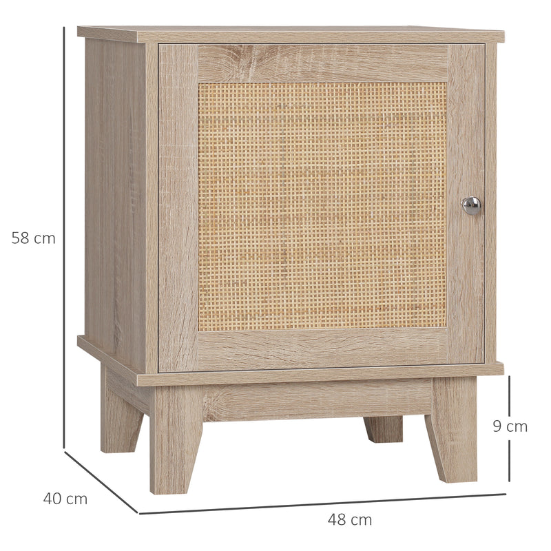 Set of 2 Bedside Tables with Storage Cupboards and Rattan Panels for Bedroom Natural AOSOM