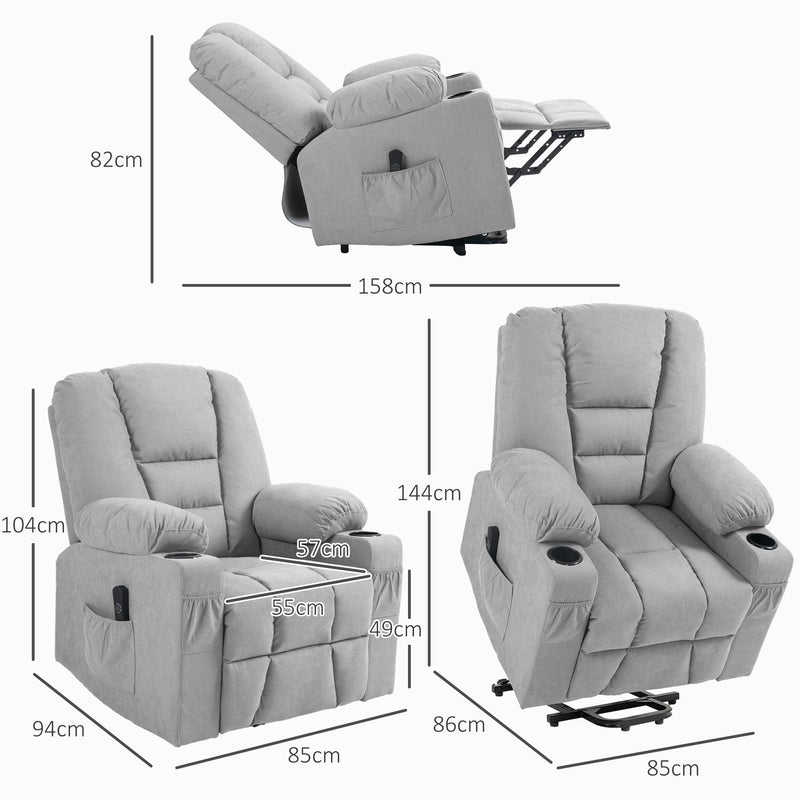 Electric Rise and Recline Chair for Elderly with Remote and Cup Holder Light Grey