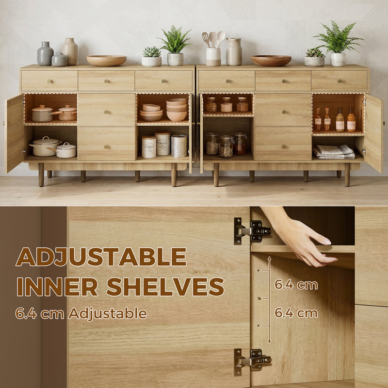 Sideboard with Drawers and Cabinets for Flexible Dining Room Storage Walnut AOSOM