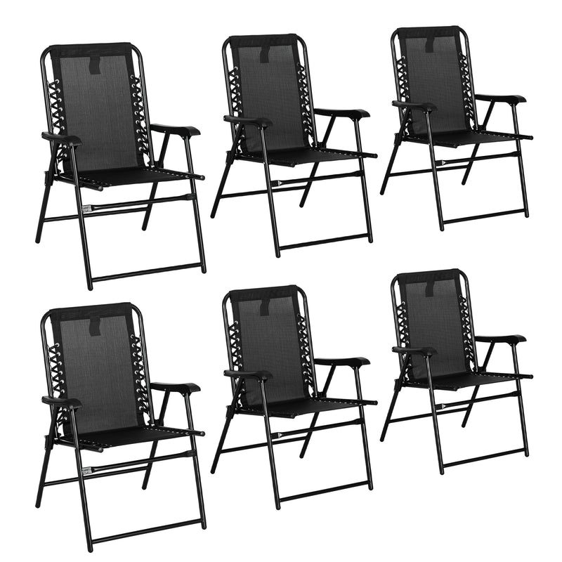 6 Piece Folding Garden Chair Set Black Steel Frame for Camping Beach or Patio Use