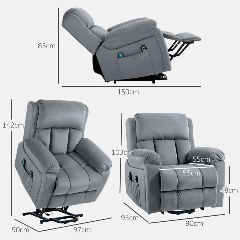 Electric Reclining Lift Chair with Eight Point Massage and Remote Control for Elderly Grey