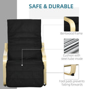 Wooden Reclining Lounger Chair With Adjustable Footrest And Removable Cushion Cover Black