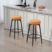 Pair of Adjustable Faux Leather Bar Stools with Footrest for Home Bar or Kitchen, Brown Seat With Black Legs