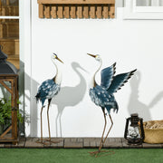 Garden Heron Statues Set of 2 for Wildlife Decor with Weather Resistant Steel Blue White Outsunny