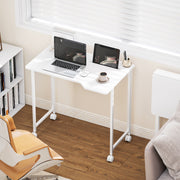 Compact Folding Desk on Wheels for Home Office or Study Space White Wood Effect AOSOM