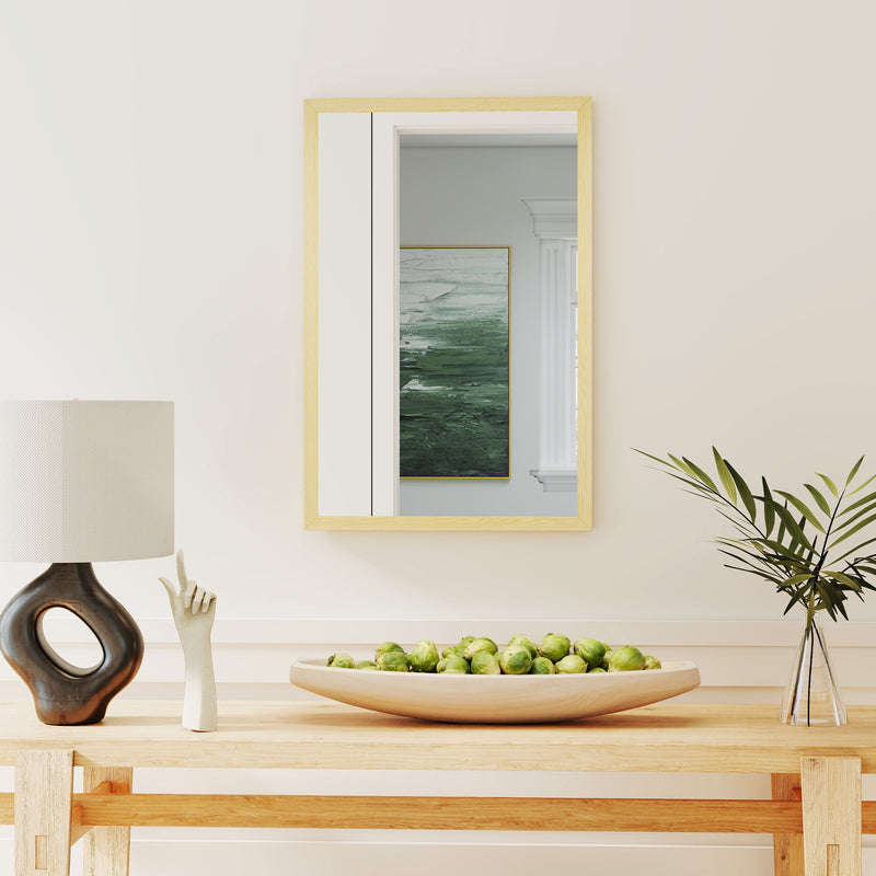 Rectangular Wall Mirror for Brightening and Enlarging Rooms Natural Wood Finish AOSOM