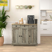 Grey Wood Effect Sideboard with Rubberwood Top Storage Cabinets and Drawers by HOMCOM