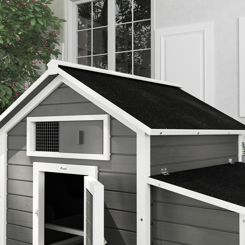 Outdoor Wooden Chicken Coop for 2 to 4 Chickens with Easy-Clean Trays and Nesting Boxes Grey PawHut