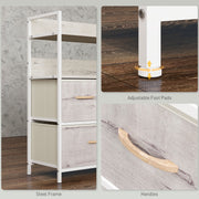 Rustic Chest of 5 Fabric Storage Drawers in Natural Wood Finish for Bedroom