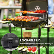Portable Charcoal BBQ Grill with Large Cooking Area Shelves Wheels Lockable Lid by Outsunny