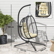 Cream Rattan Hanging Egg Chair with Cushion Pillow and Stand for Garden or Indoor Use by Outsunny