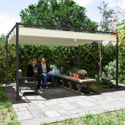 4 x 3m Metal Pergola With Retractable Roof Shade Ideal For Patio Or Garden Use Cream White AOSOM