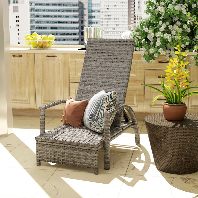 Mixed Grey Rattan Sun Lounger with Adjustable Backrest for Garden Comfort by Outsunny