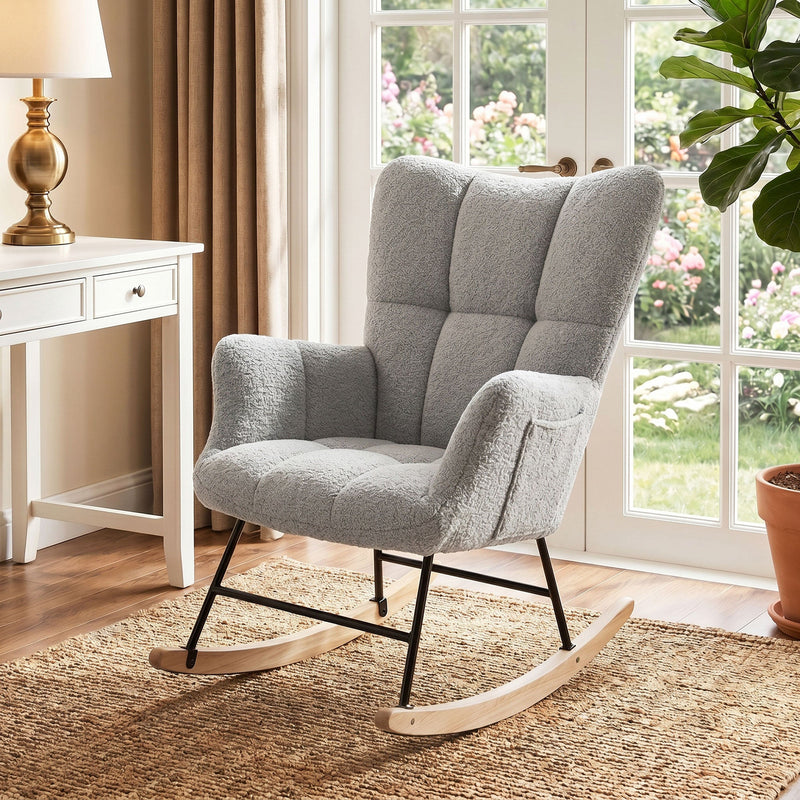 Rocking Chair for Relaxing with Soft Teddy Fleece and Supportive Foam