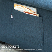 Blue 2 Seater Click Clack Sofa Bed with Side Pockets and Pillows by HOMCOM