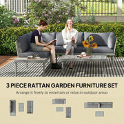 3 Piece Garden Furniture Set with Wide Cushioned Seats and Coffee Table Grey Outsunny