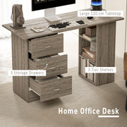 Computer Desk With Drawers and 3 Storage Shelves for Home Office Workstation, Grey