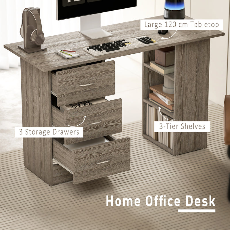 Computer Desk With Drawers and 3 Storage Shelves for Home Office Workstation, Grey