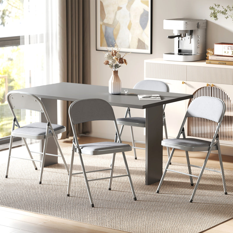 Folding Chairs Set of 4 with Padded Seats for Extra Home Seating Light Grey Outsunny