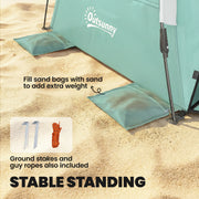 Pop Up Beach Tent for Quick Sun and Wind Protection with Mesh Windows Green Outsunny