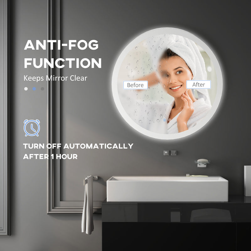 Round LED Bathroom Mirror With Dimmable Lights and Anti Fog Memory Function 70cm Black