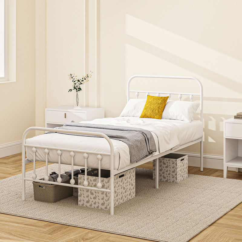 White Single Metal Bed Frame Minimalist Design Strong and Durable by HOMCOM