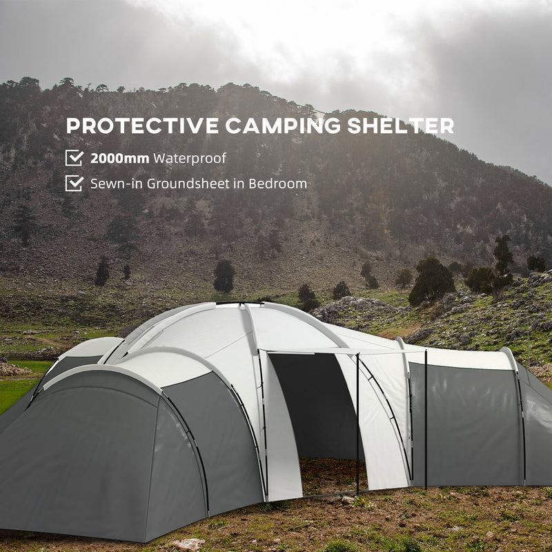 Large Family Camping Tent with Three Bedrooms and Living Room for Group Trips Dark Grey