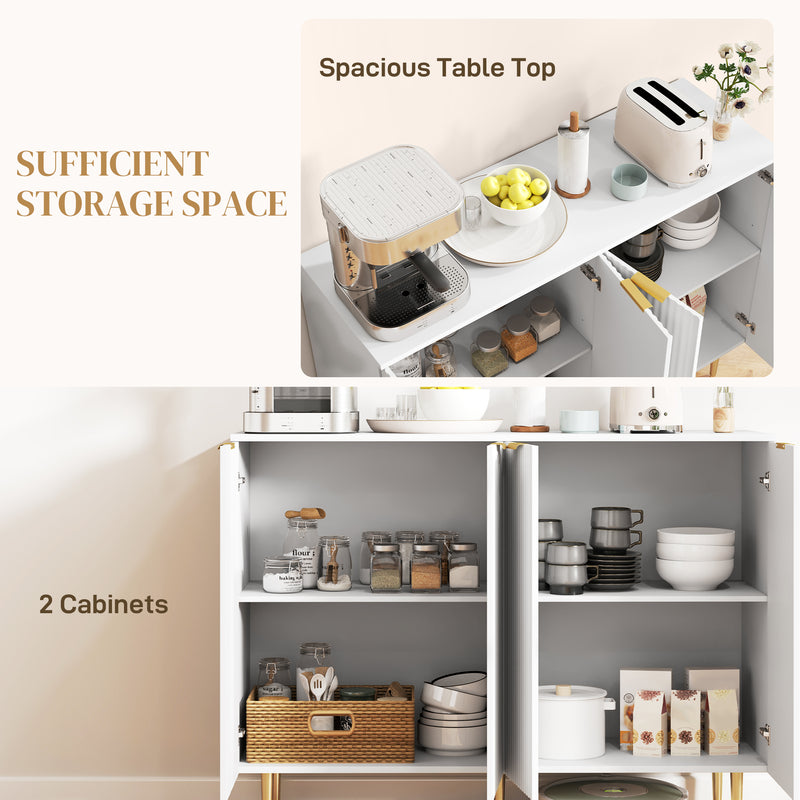 White Sideboard Buffet Cabinet with Adjustable Shelves and Gold Metal Legs for Kitchen or Hallway by HOMCOM