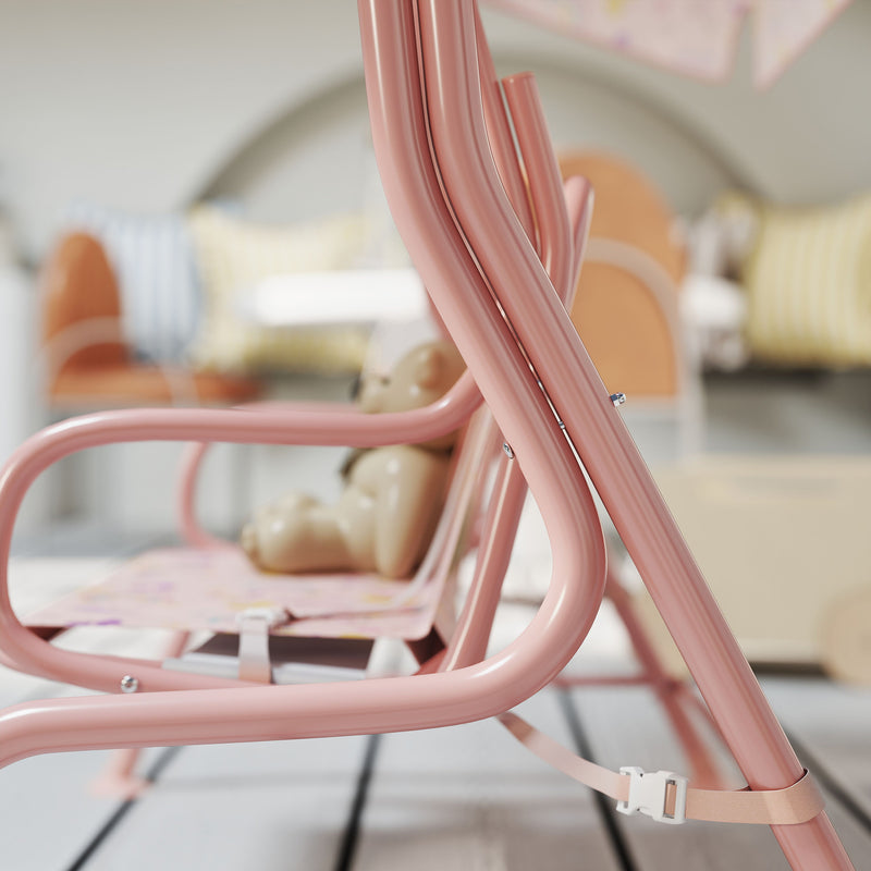 Kids Garden Swing Chair 2 Seater With Adjustable Canopy and Safety Belt Pink by AIYAPLAY