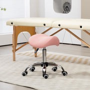 Height Adjustable Saddle Stool For Salon Massage Or Spa With Faux Leather Seat Pink