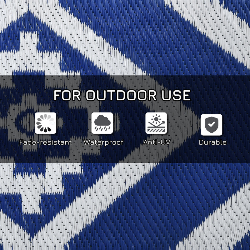 Blue and White Reversible Outdoor RV Mat with Carry Bag Ideal for Camping or Patio Use