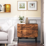 Industrial Style Extendable Drop Leaf Dining Table for 6 People with Storage Shelf Rustic Brown Black