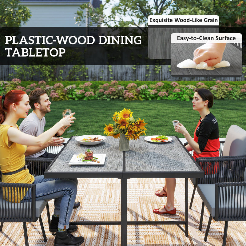 4 Seater Rattan Patio Dining Set with Cushions and Easy Clean Table Light, Grey