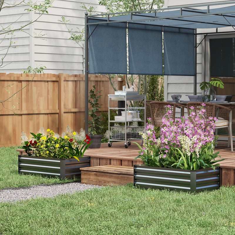 Set of Two Grey Steel Raised Planter Boxes 100 x 60cm Ideal for Garden or Patio