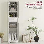 Tall Bathroom Storage Cabinet with Arched Double Doors and Shelves for Home, White