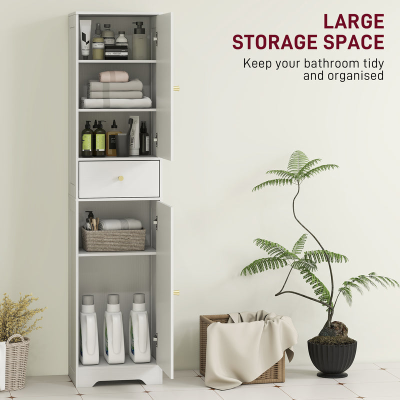 Tall Bathroom Storage Cabinet with Arched Double Doors and Shelves for Home, White