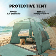 Pop Up Beach Tent for Quick Sun and Wind Protection with Mesh Windows Green Outsunny