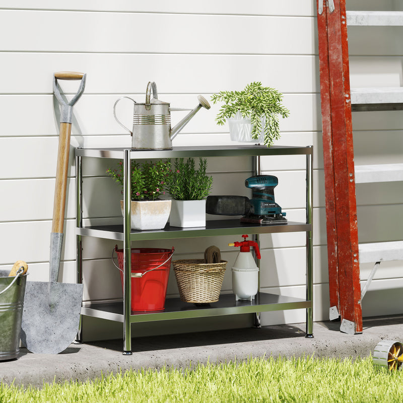 3 Tier Kitchen Bakers Rack With Adjustable Shelves For Small Spaces Storage Silver Tone